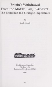 Cover of: Britain's withdrawal from the Middle East, 1947-1971 by Jacob Abadi