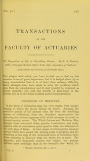 Cover of: Transactions of the faculty of actuaries : Vol. V. - part VI.  No. 50.  The expectation of life in circulatory disease