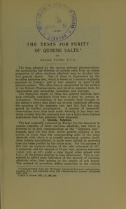 Cover of: The tests for purity of quinine salts