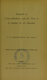 Cover of: Remarks on colour-blindness and the tests to be adopted for its detection