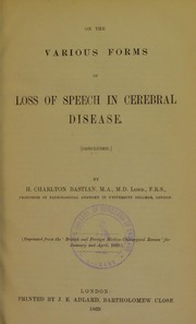 Cover of: On the various forms of loss of speech in cerebral disease (concluded)