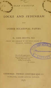 Cover of: Locke and Sydenham: with other occasional papers