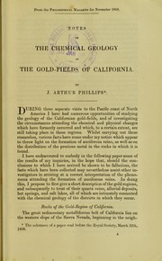 Cover of: Notes on the chemical geology of the gold-fields of California