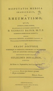 Cover of: Disputatio medica inauguralis, de rheumatismo ...