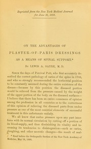 Cover of: On the advantages of plaster-of-Paris dressings as a means of spinal support