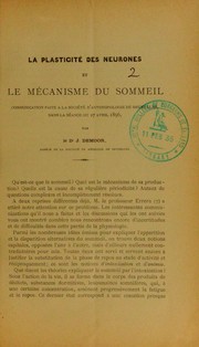 La plasticit©♭ des neurones et le m©♭canisme du sommeil by J. Demoor