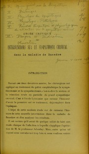 Cover of: ©tude critique des interventions sur le sympathique cervical dans la maladie de Basedow by Pierre Boissou, Pierre Boissou