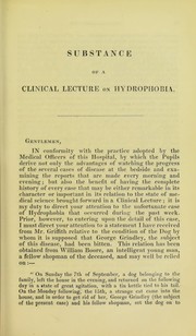 Cover of: Substance of a clinical lecture on a case of hydrophobia by Thomas Joseph Pettigrew