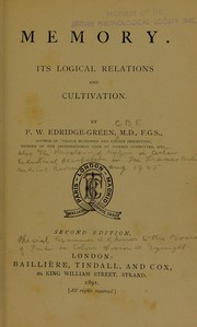 Cover of: Memory: its logical relations and cultivation