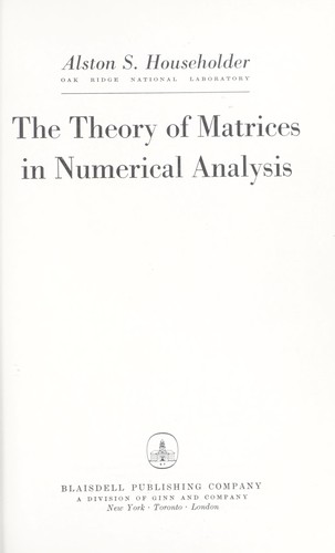 in m-matrices analysis numerical numerical edition The (1964 theory matrices of analysis in