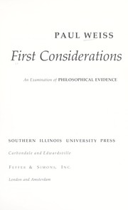 First considerations by Weiss, Paul