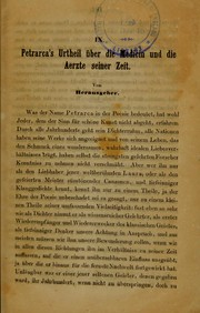 Cover of: Petrarca's Urtheil ©ơber die Medicin und die Aerzte seiner Zeit