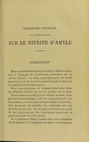 Cover of: Recherches critiques et experimentales sur le nitrite d'amyle