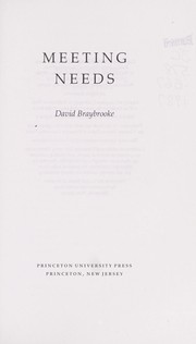 Cover of: Meeting needs by David Braybrooke