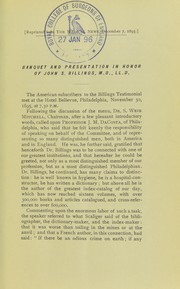 Cover of: Banquet and presentation in honor of John S. Billings, M.D., Ll.D.