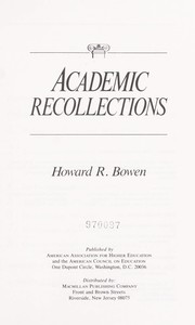 Cover of: Academic Recollections