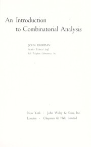 Cover of: An introduction to combinatorial analysis.