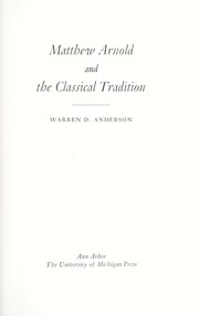 Cover of: Matthew Arnold and the classical tradition