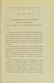 La sieroreazione di Wassermann nelle applicazioni alla clinica e all'anatomia patologica by Alfredo Macchi