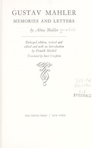 Cover of: Gustav Mahler; memories and letters