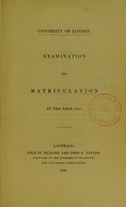 Cover of: Examination for matriculation in the year 1841 by University of London