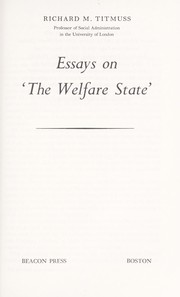 Cover of: Essays on "the welfare state"