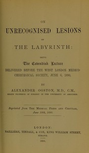 Cover of: On recognised lesions of the labyrinth