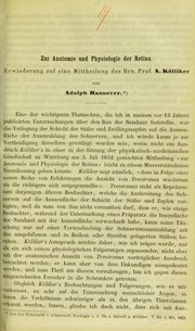 Cover of: Zur Anatomie und Physiologie der Retina: Erwiederung auf eine Mittheilung des Hrn. Prof. A. K©œlliker