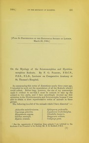On the myology of the sciuromorphine and hystricomorphine rodents by Frederick Gymer Parsons