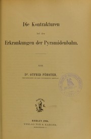 Cover of: Die Kontrakturen bei den Erkrankungen der Pyramidenbahn