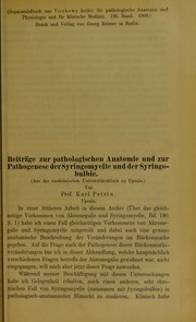 Cover of: Beitr©Þge zur pathologischen Anatomie und zur Pathogenese der Syringomyelie und der Syringobulbie