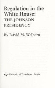 Cover of: Regulation in the White House by Welborn, David M.