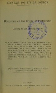 Cover of: Discussion of the origin of vertebrates: January 20 and February 3, 1910