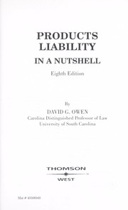 Cover of: Products liability in a nutshell