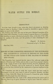 Cover of: On the supply of water to Bombay