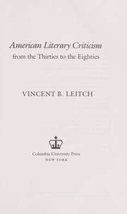 Cover of: American literary criticism from the thirties to the eighties