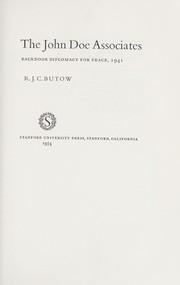 Cover of: The John Doe Associates: Backdoor Diplomacy for Peace, 1941