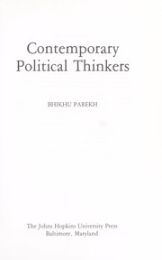 Cover of: Contemporary political thinkers by Bhikhu C. Parekh