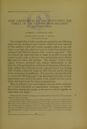 Some experiments on the developing ear vesicle of the tadpole with relation to equilibration by George Linius Streeter