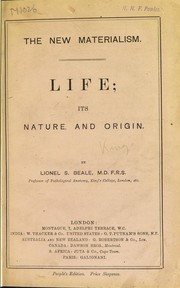 Cover of: Life: its nature and origin