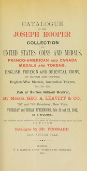 Cover of: Catalogue of the Joseph Hooper collection of United States coins and medals ...