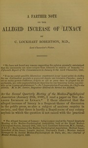 The alleged increase of lunacy by Charles Lockhart Robertson