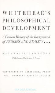 Cover of: Whitehead's philosophical development: a critical history of the background of Process and reality .
