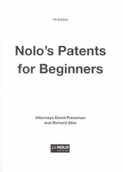 Cover of: Nolo's patents for beginners