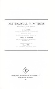 Cover of: Orthogonal functions