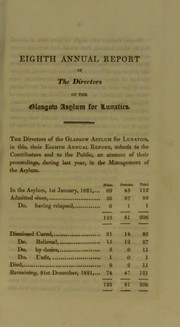 Eighth annual report of the directors of the Glasgow Asylum for Lunatics, submitted, in terms of their charter, to a general meeting of contributors, 3rd January, 1822 by Glasgow Asylulm for Lunatics