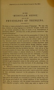 Cover of: On the 'muscular sense' and on the psychology of thinking by H. Charlton Bastian