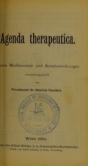Cover of: Agenda therapeutica: neuere Medikamente und Arzneiverordnungen