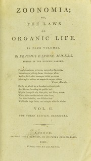 Cover of: Zoonomia : or, The laws of organic life by Erasmus Darwin