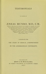 Testimonials in favour of Aeneas Munro, M.D., C.M. ... by Aeneas Munro